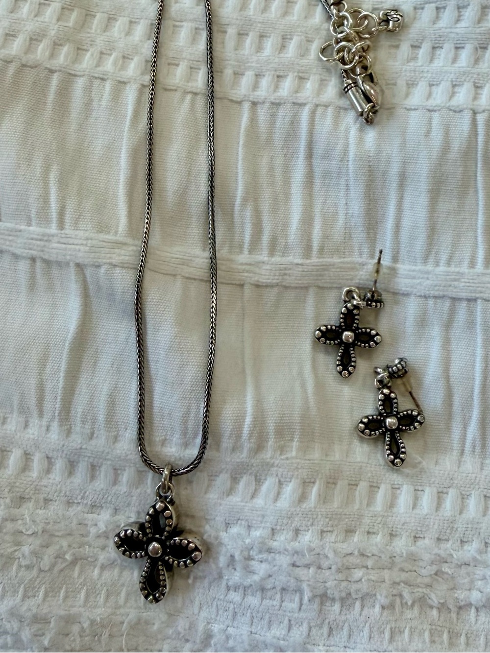 Brighton Karma Cross Necklace & Earring Set Silver Black Enamel Retired